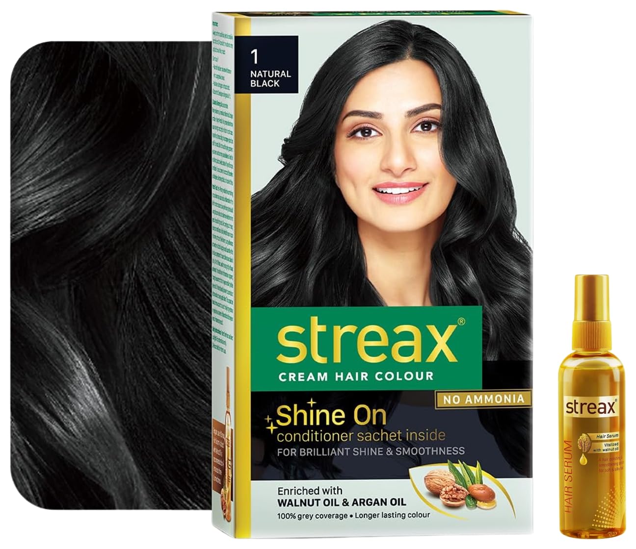 Streax Hair Serum Vitalized with Walnut Oil, For Hair Smoothening & Shine Permanent Hair Colour, 100% Grey coverage, Infused with Argan and Walnut Oil