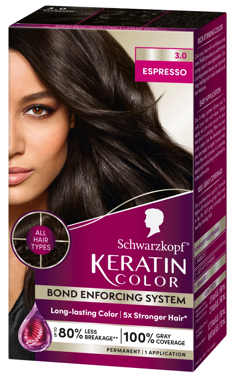 Schwarzkopf Keratin Color Permanent Hair Color Cream, 3.0 Espresso